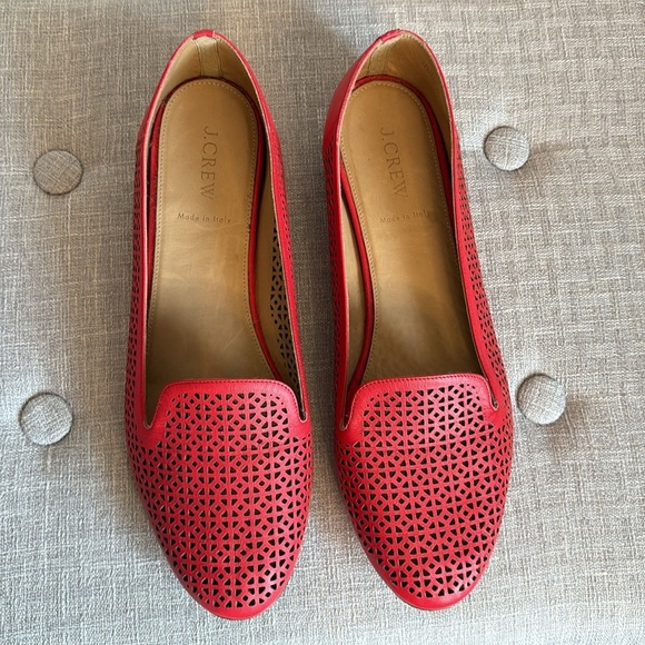 J. CREW Vibrant Red Italian Leather Perforated Loafers - Picture 6 of 10
